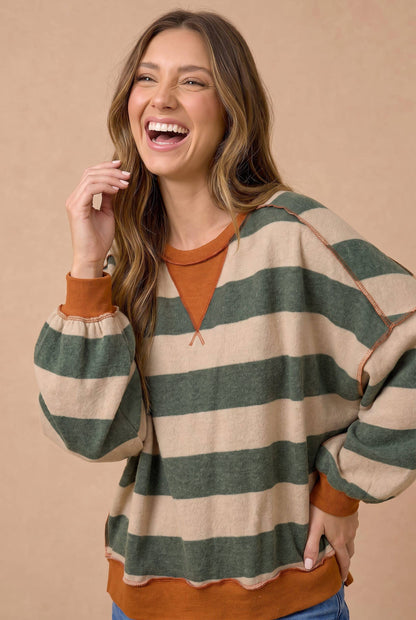 Striped Color Block Hacci Pullover Top