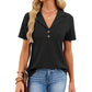 Waffle Knit Polo Top Short Sleeve Casual V-Neck Shirt