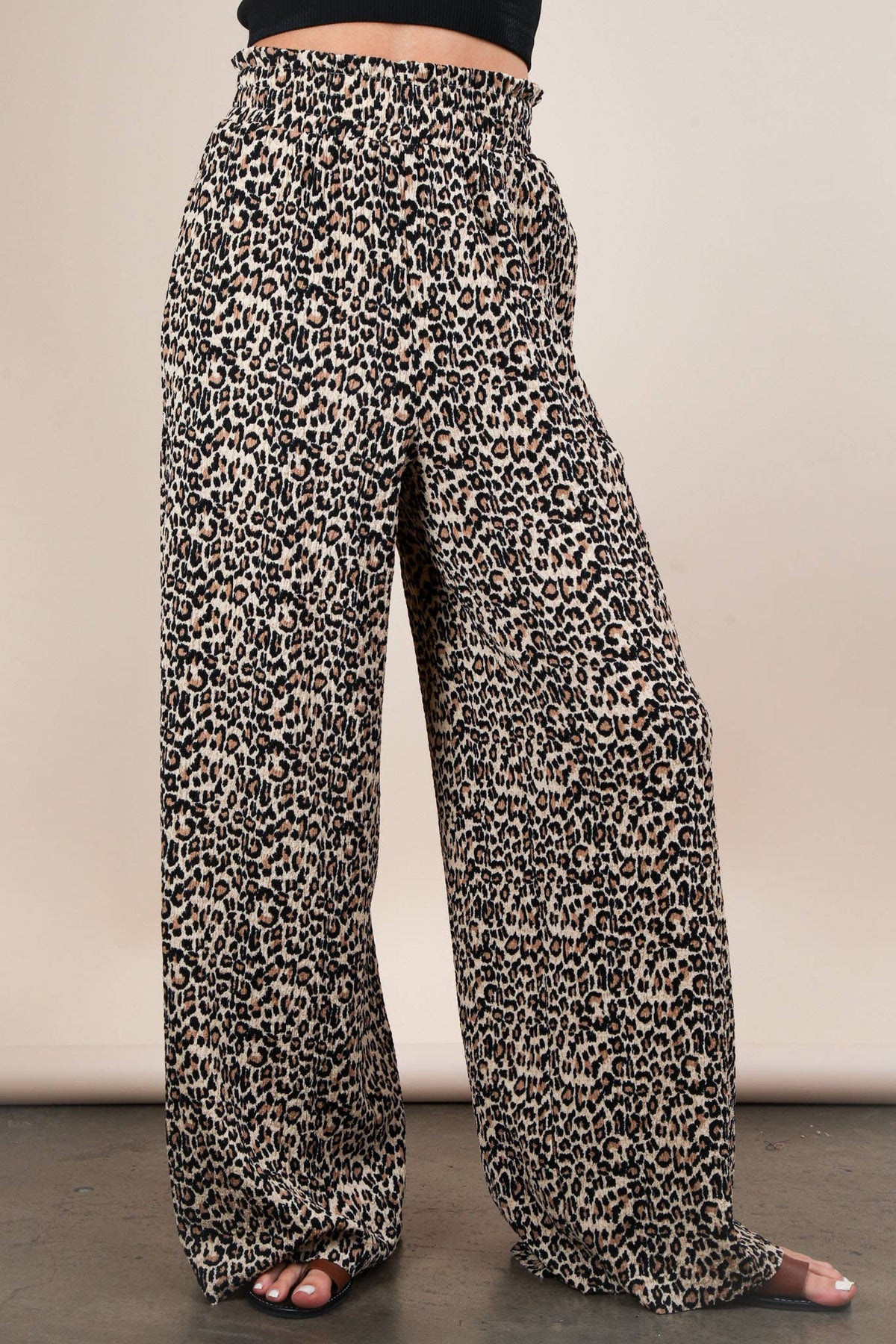 Leopard Print Wide Leg Pleated Pants