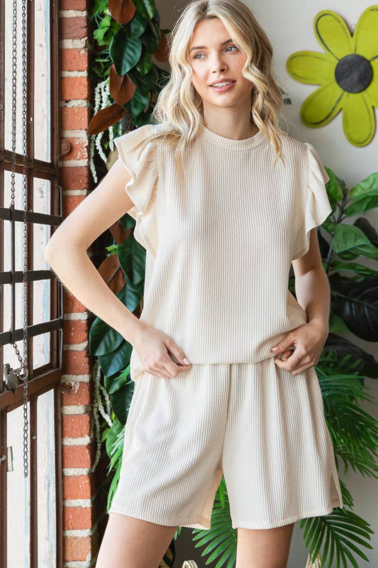 Ruffle Sleeve Top and Shorts Lounge Set