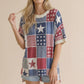 Round Neck Star and Stripe Patchwork Print