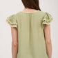 V NECK WAVY TRIM RUFFLE SLEEVE TOP
