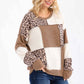 Leopard Patchwork Color Block Rib Knit Pullover Top