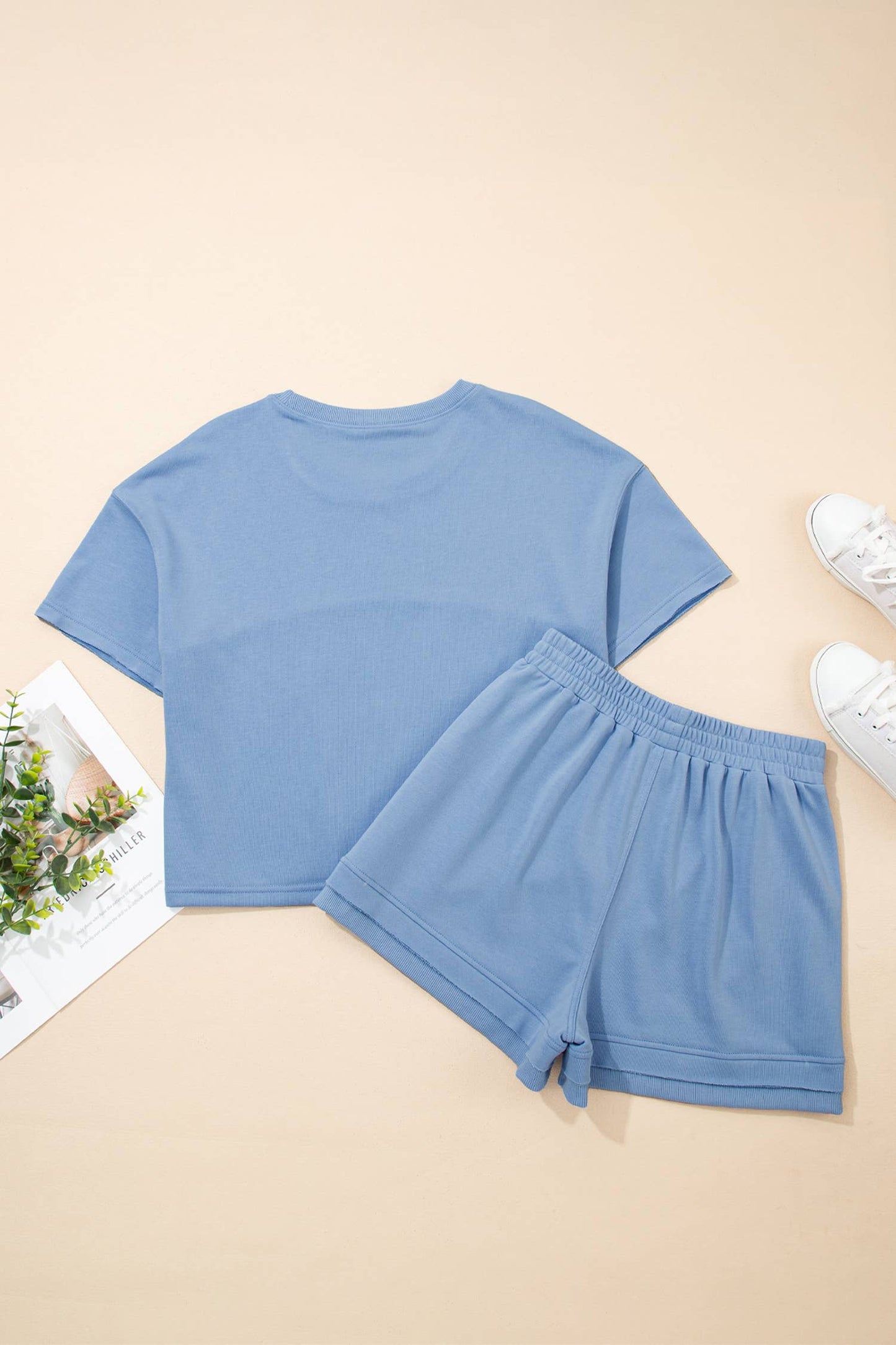 Textured Patchwork Raw Edge Short Set