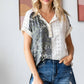 Camo Animal Lace Contrast Button Front Short Sleeve