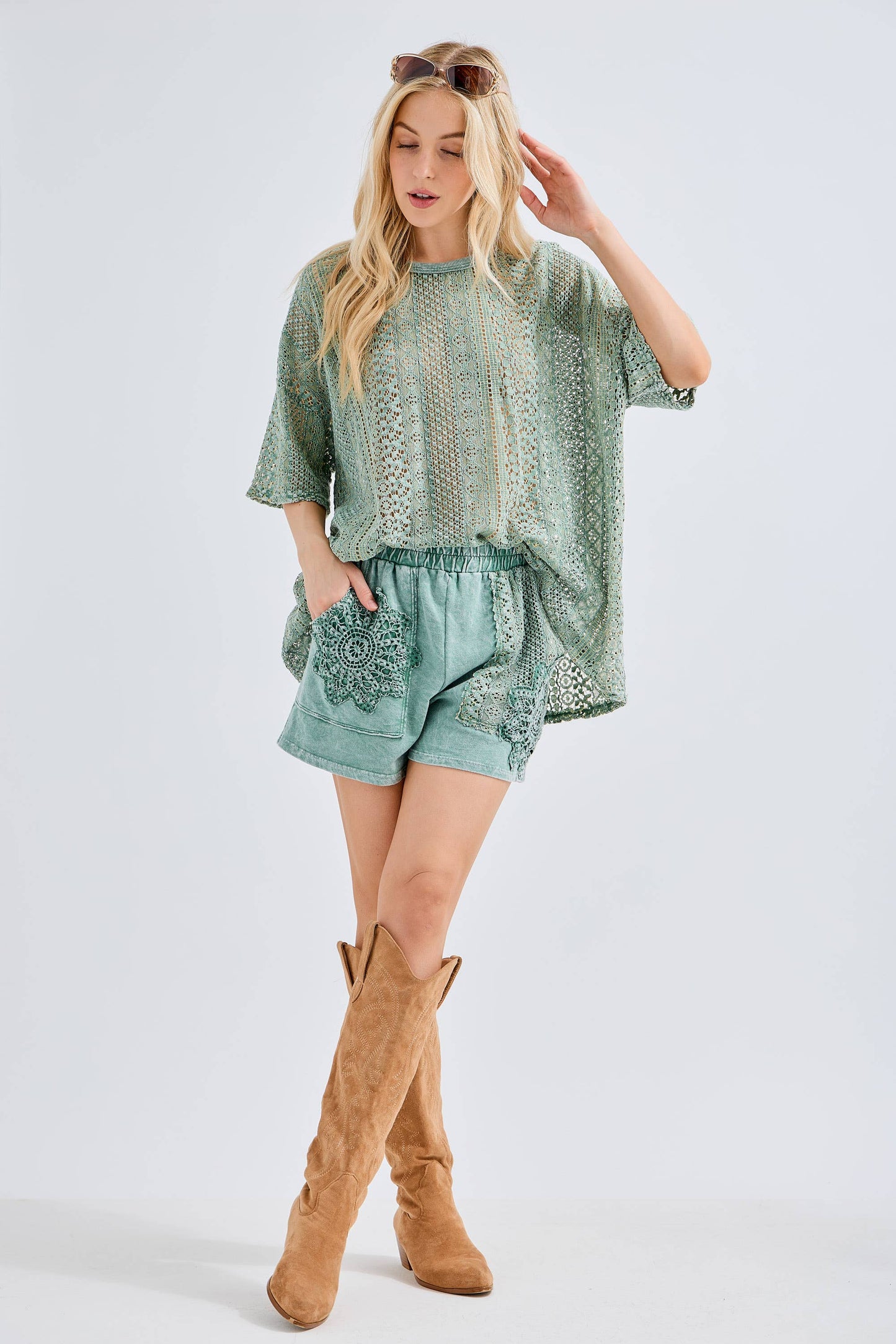 Mineral Washed Lace Top