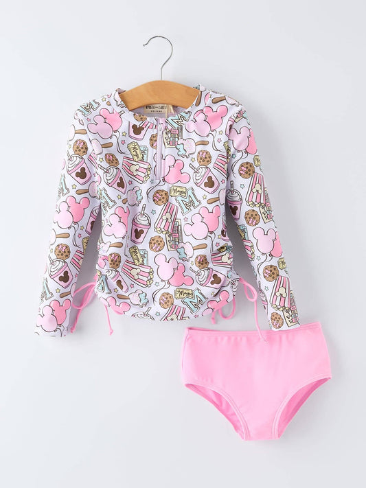 Balloon Print Long Sleeve Girl Swimsuit
