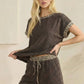 Leopard Print Trim Waffle Knit Loungewear Set