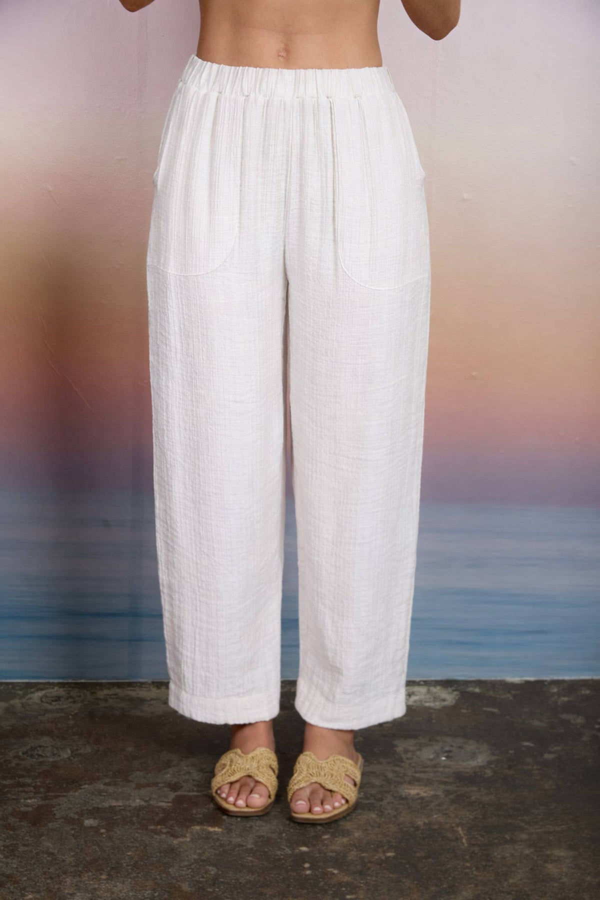 TEXTURED HIGH ELASTIC WAIST LOUNGE PANTS