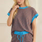 Contrast Striped Round Neck Top & Shorts Set Loungewear