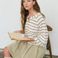 STRIPE HENLEY WIDE LONG SLEEVE KNIT TOP