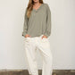 RAW EDGE V-NECK LONG SLEEVE TEXTURED KNIT TOP
