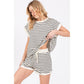 Contrast Striped Round Neck Top & Shorts Set Loungewear