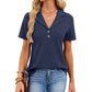Waffle Knit Polo Top Short Sleeve Casual V-Neck Shirt