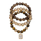 Set of 3 Agate, Faceted Beaded Bracelet w/ Clear Crystal Cha