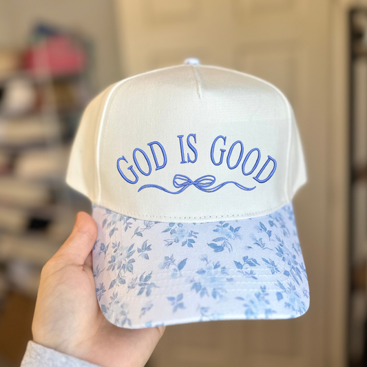 God is Good Bow FLORAL Embroidered Hat
