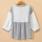Stripe Button Gauze Bracelet Sleeve Babydoll Blouse