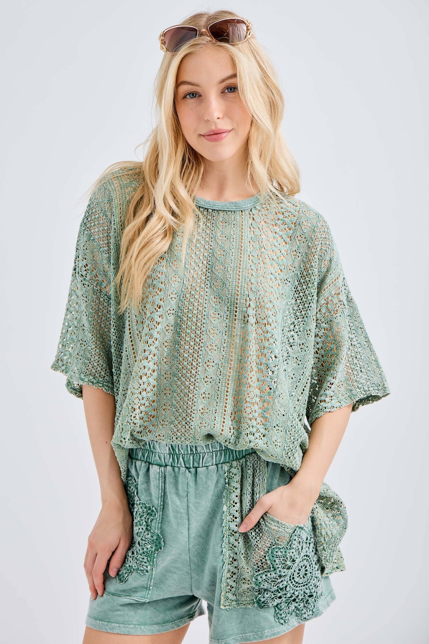 Mineral Washed Lace Top