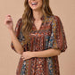Mixed Print Notched Babydoll Top
