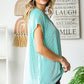 Solid Rib V Neck Side Slits Short Sleeve Top