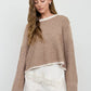 CONTRAST TRIM AND KNIT PATTERN LONG SLEEVE SWEATER
