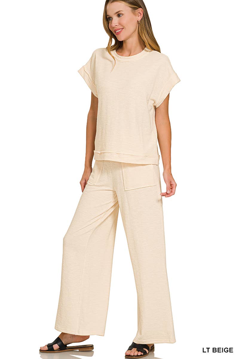 Cotton Slub Tee & Pants 2pc Set  Zenana