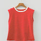 Fashion Stripe Ribbed Round Neck Trim Loose Tank Top