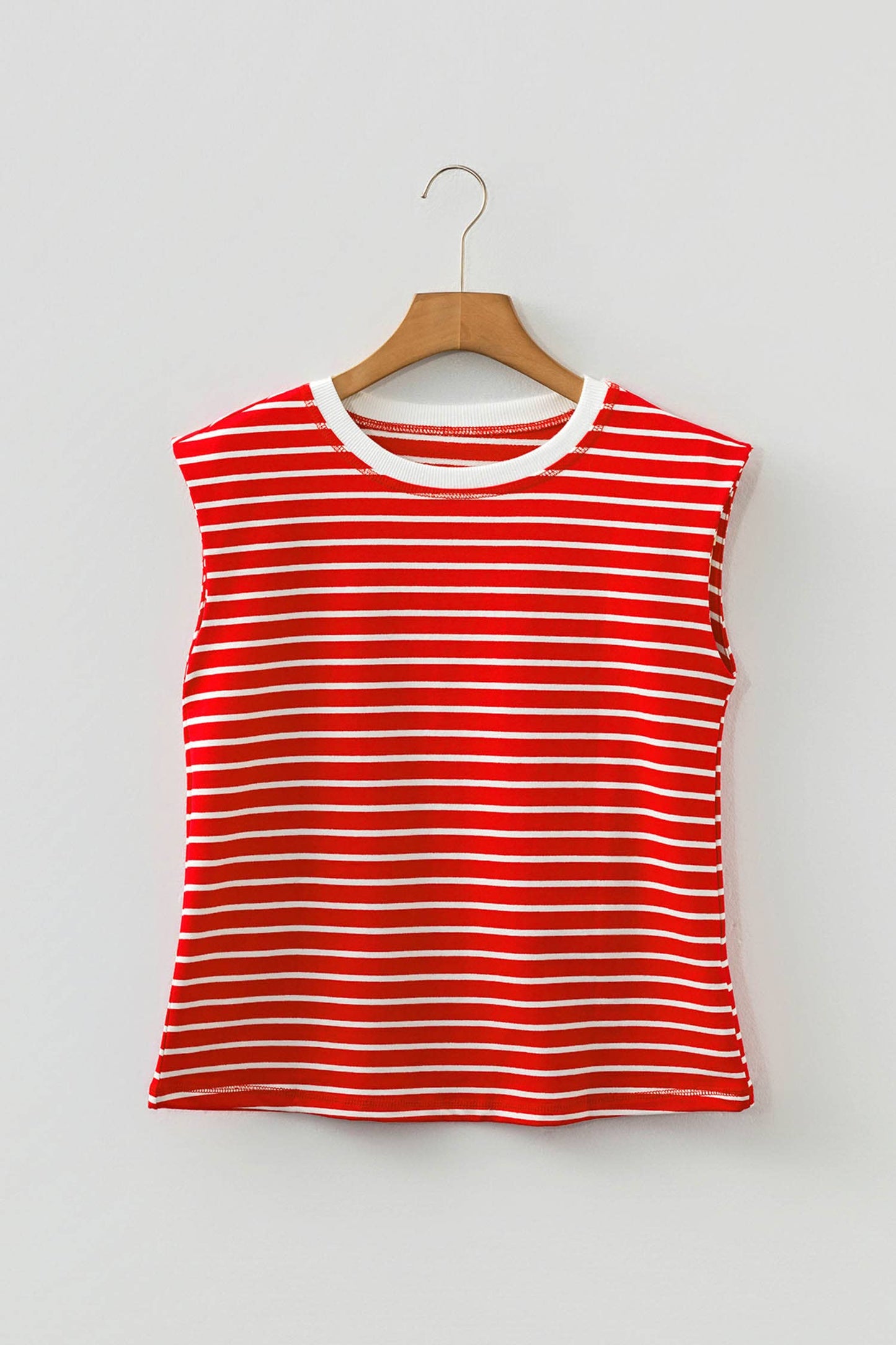 Fashion Stripe Ribbed Round Neck Trim Loose Tank Top