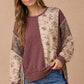 Mixed Fabric Floral Waffle Knit Paneling Top